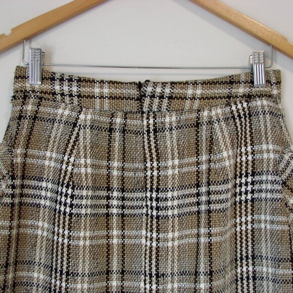 Zara Brown Black Plaid Mini Skirt Frayed Fringe Pockets Size Medium - Picture 11 of 14